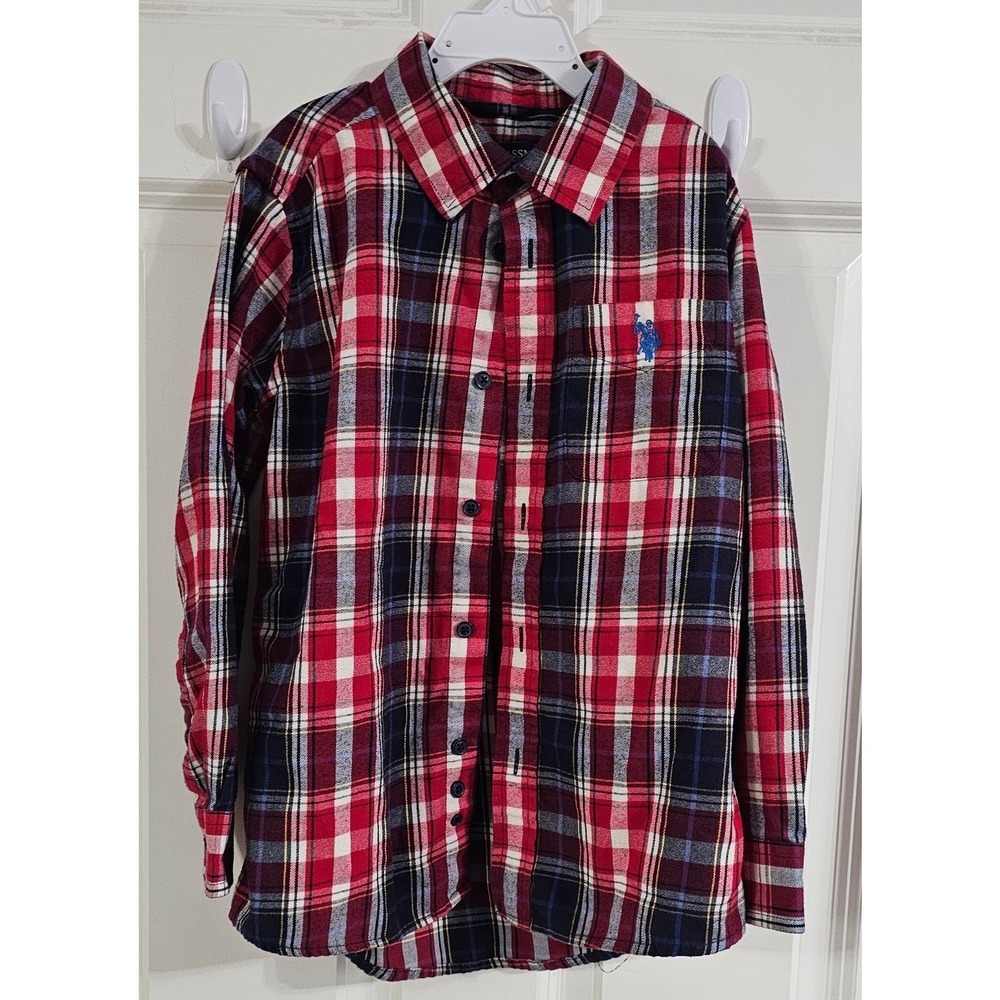 US Polo Assn Mens Plaid Button Down Shirt Red Navy Blue Long Sleeve Size M 8